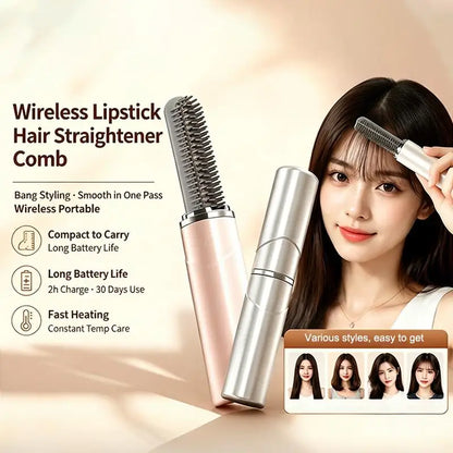 2026 NEW 1PCS Portable Wireless Hair Straightener Comb Mini Electric Hot Comb for Women Travel Straighten Curl 2 in 1 USB Charge