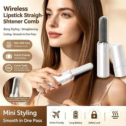 2026 NEW 1PCS Portable Wireless Hair Straightener Comb Mini Electric Hot Comb for Women Travel Straighten Curl 2 in 1 USB Charge