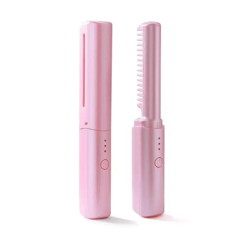 2026 NEW 1PCS Portable Wireless Hair Straightener Comb Mini Electric Hot Comb for Women Travel Straighten Curl 2 in 1 USB Charge