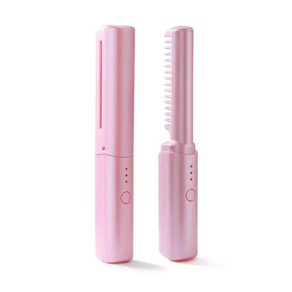 2026 NEW 1PCS Portable Wireless Hair Straightener Comb Mini Electric Hot Comb for Women Travel Straighten Curl 2 in 1 USB Charge