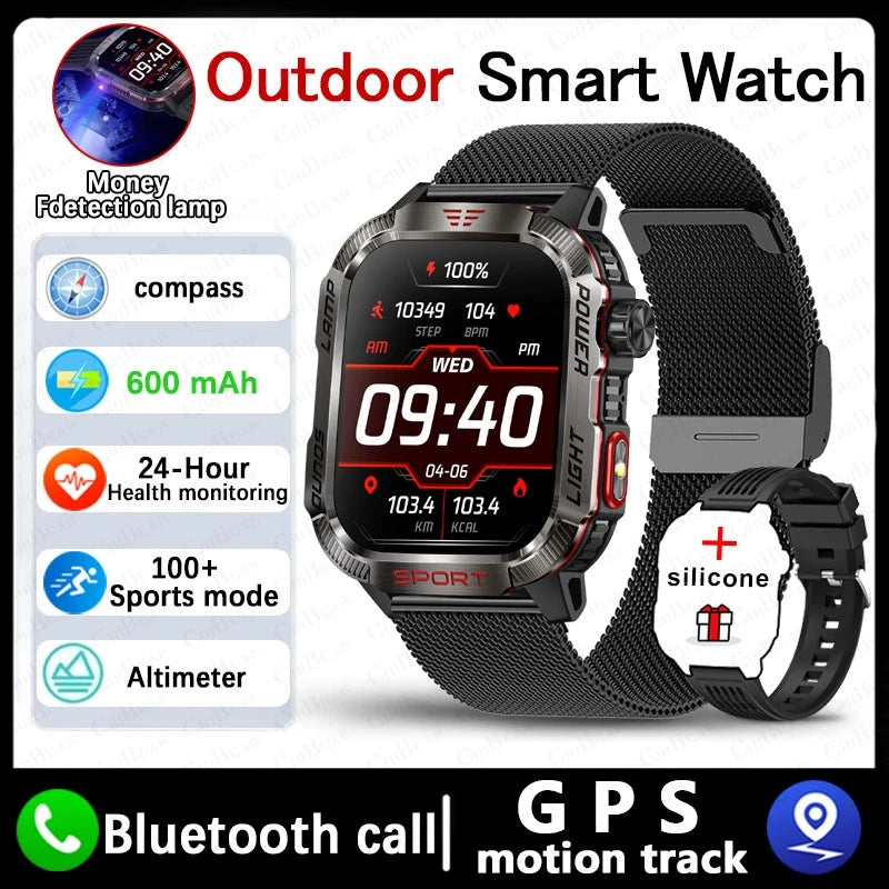 Military Outdoor GPS Sports Smart Watch Men 2.01inch IP68 Waterproof 600 mAh Battery Sport Mode Heart Rate BT Calling SmartWatch